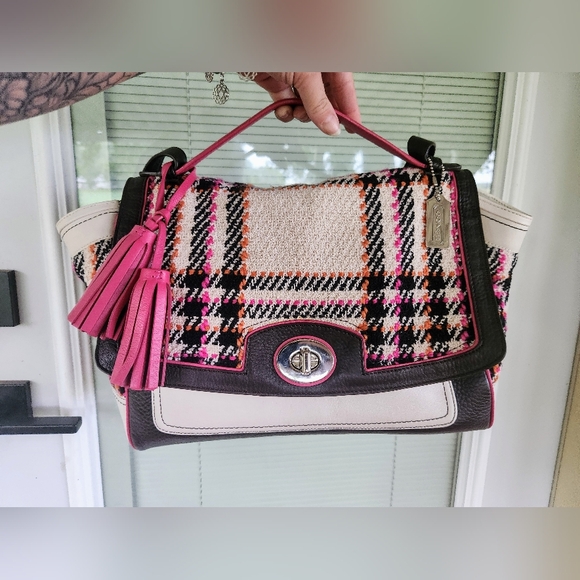 COACH LEGACY 21142  Multicolor Tweed and Leather Turnlock Two Way Bag RARE - Picture 2 of 13